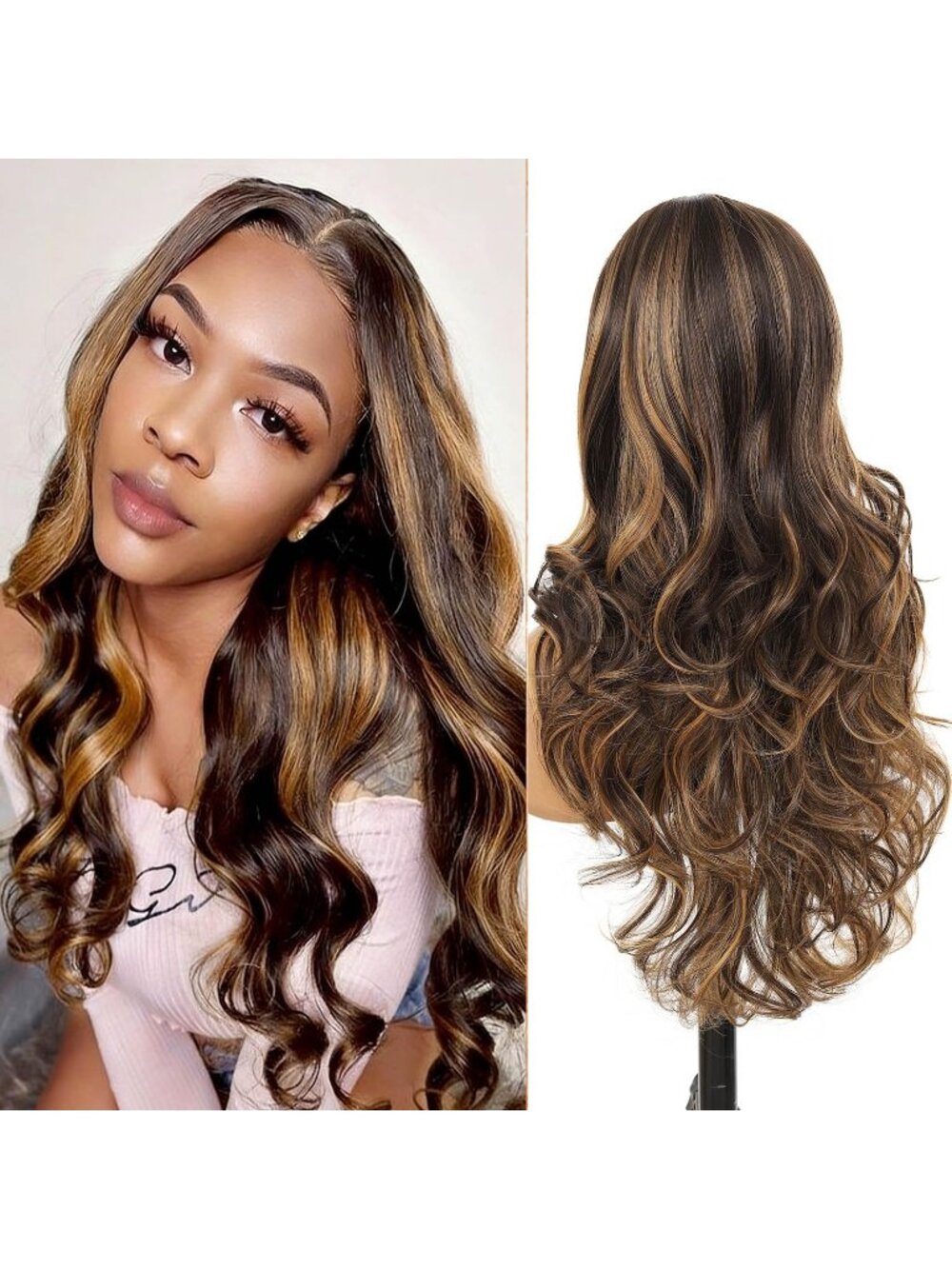 Women's Honey Blonde Heat Resistant Synthetic Layered Modern Long Wavy Wigs